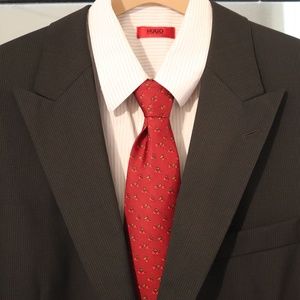 Hugo Boss, Full Suit, 44L 38W x 44, Black w/ Pins